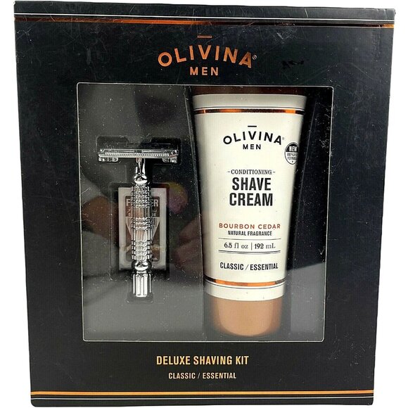 Olivina Men Deluxe Shaving Kit Classic Essential Boxed Set Shave Cream & Razor - Picture 1 of 6